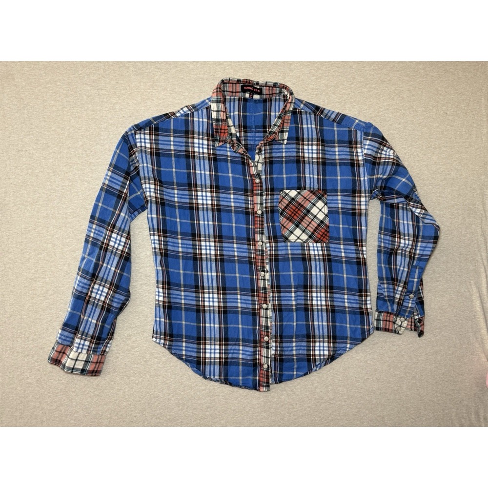Paperless Woman's Flannel Button Up Blue Orange
